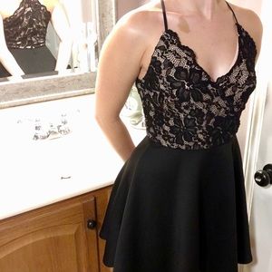 Lace Top Cocktail Dress (Black & Pastel Pink)